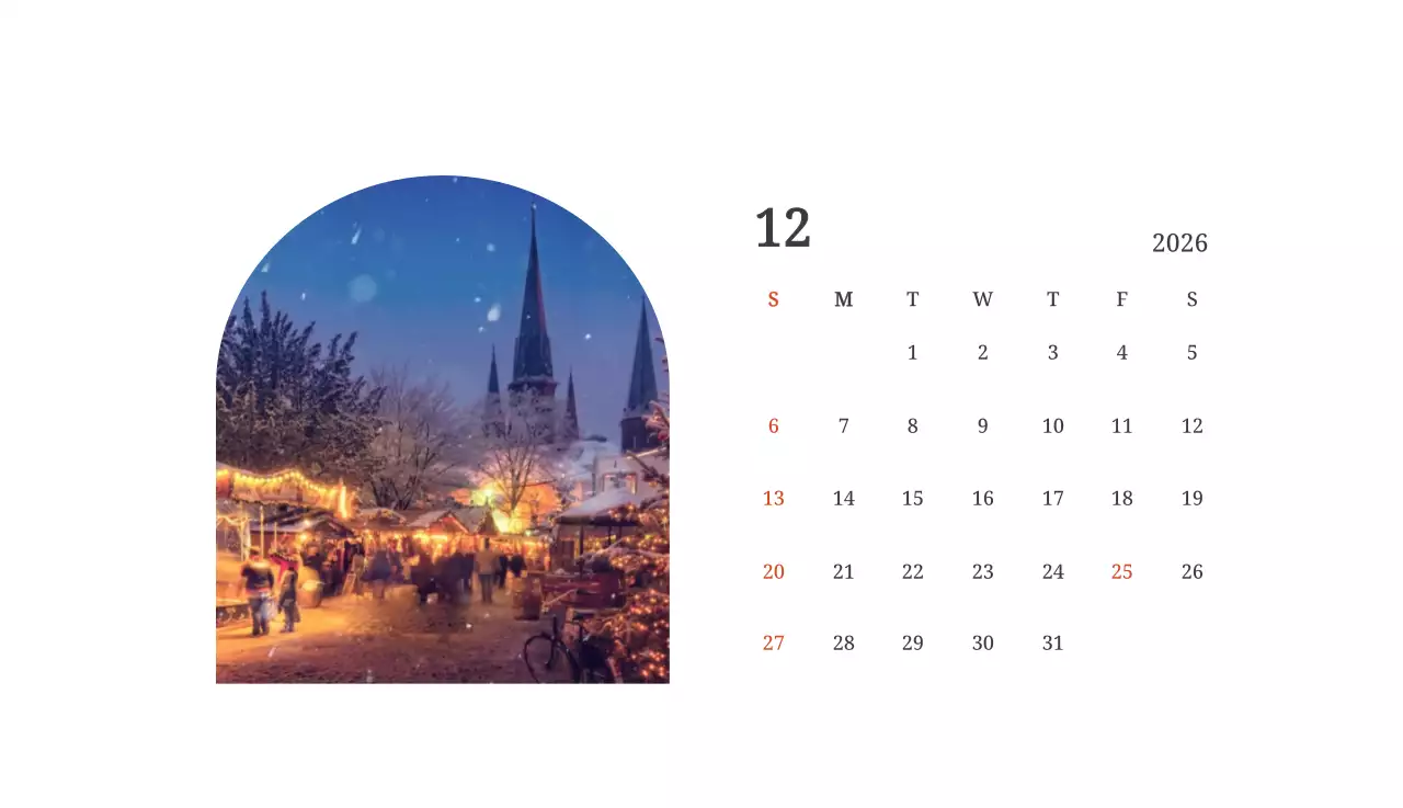 풍경 속 교회가 돋보이는 사진들로 이루어진 달력