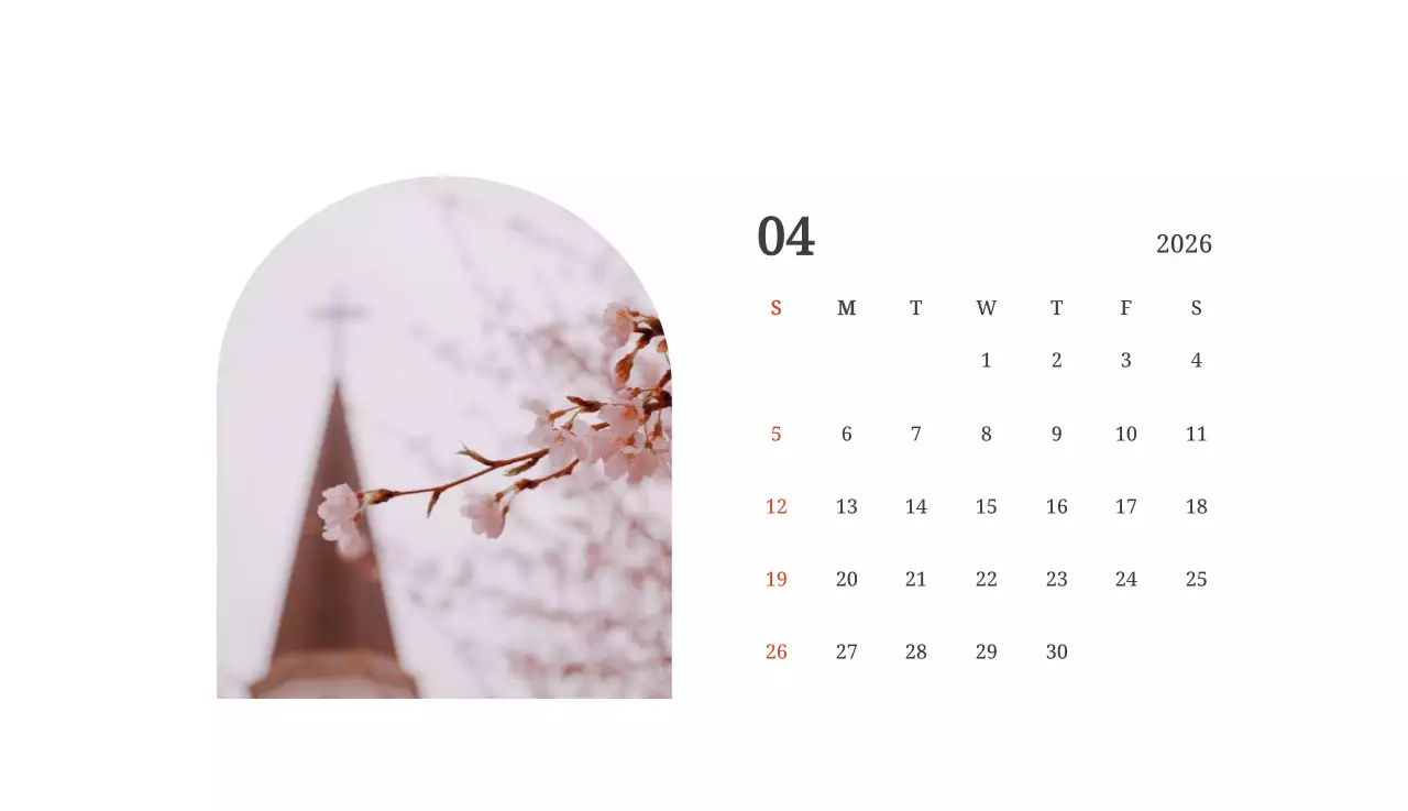 풍경 속 교회가 돋보이는 사진들로 이루어진 달력