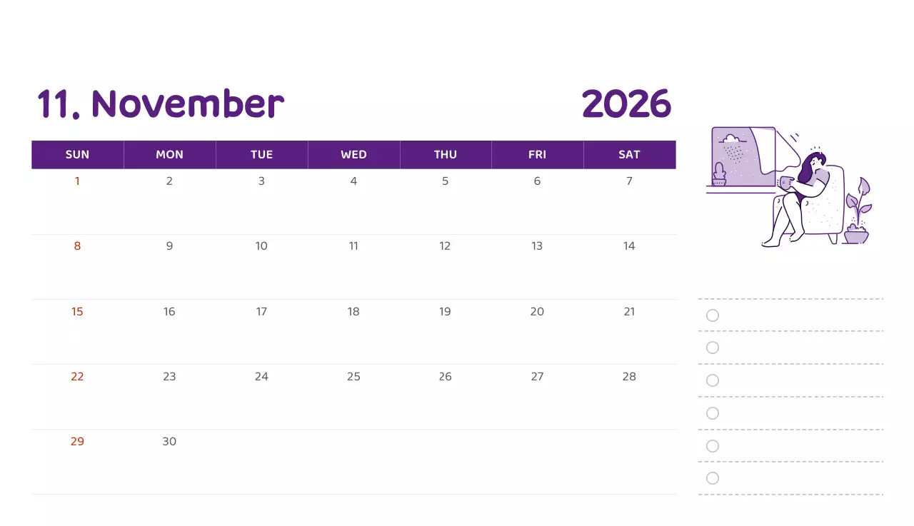 다양한 컬러의 감성적인 일러스트가 들어간 달력