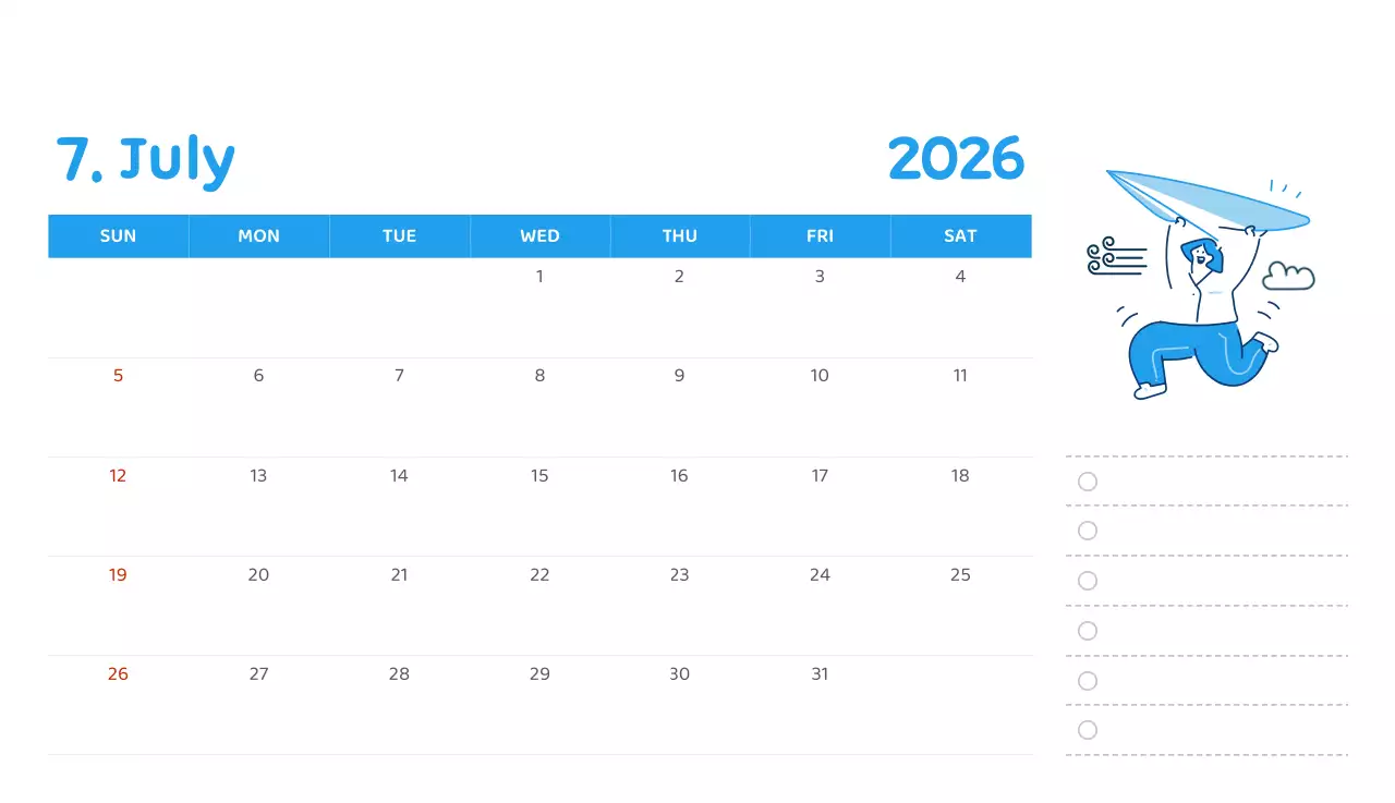 다양한 컬러의 감성적인 일러스트가 들어간 달력