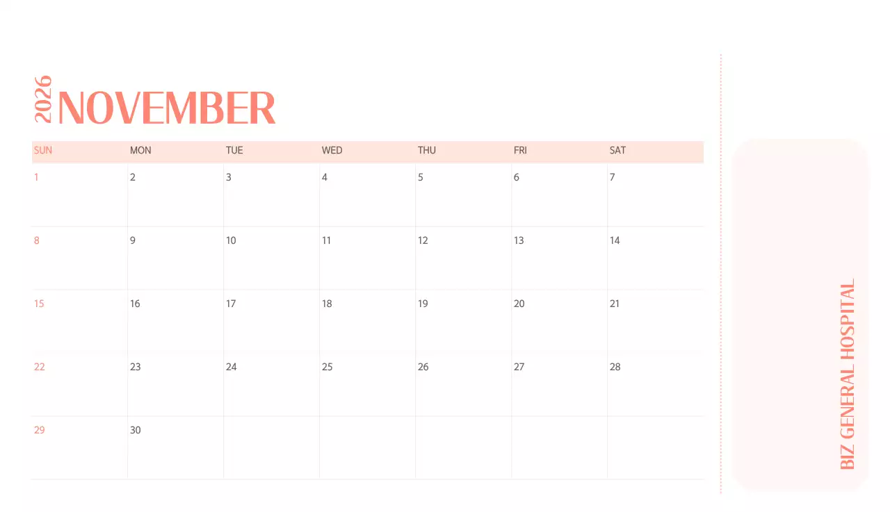 깔끔하고 알록달록한 컨셉의 병원 달력