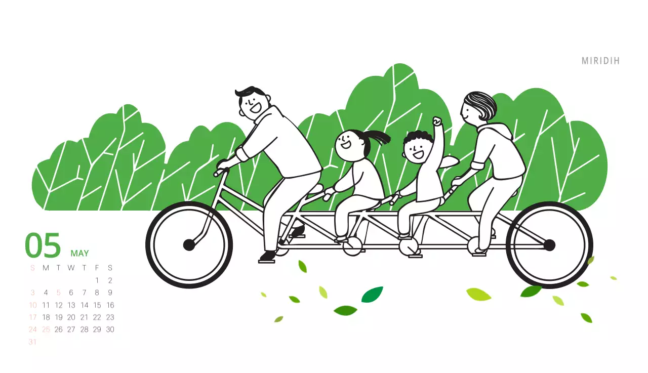 귀여운 일러스트 초록색 가족테마 탁상달력