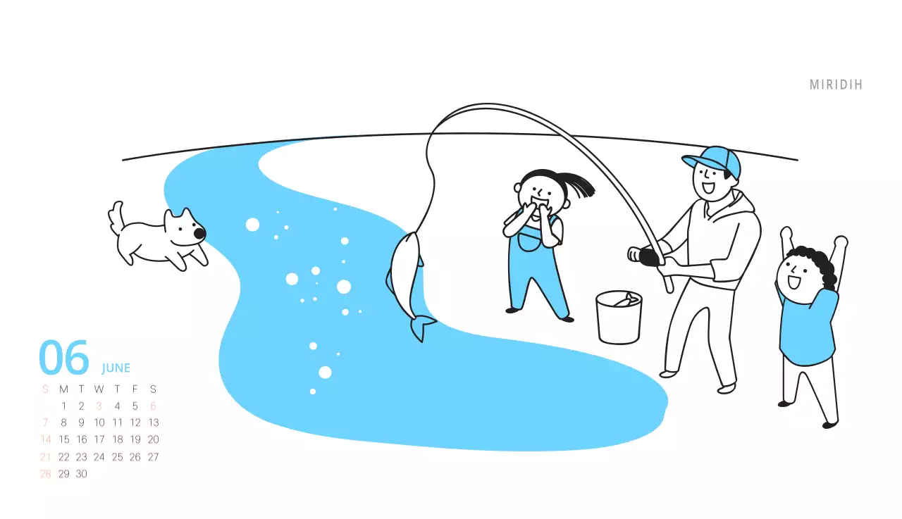 귀여운 일러스트 초록색 가족테마 탁상달력