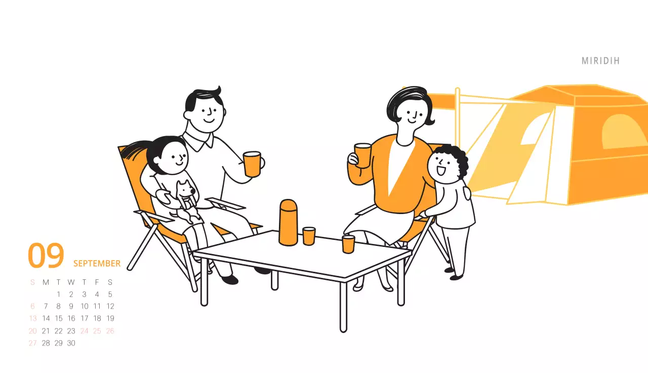 귀여운 일러스트 초록색 가족테마 탁상달력