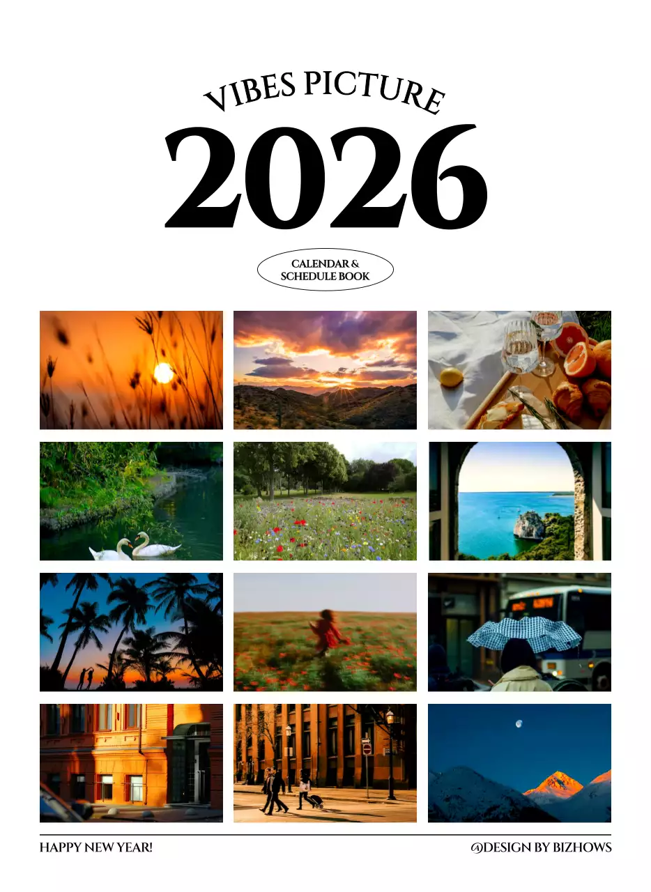 흑백 감성적인 여행 사진 컨셉의 심플한 스타일 벽걸이 달력