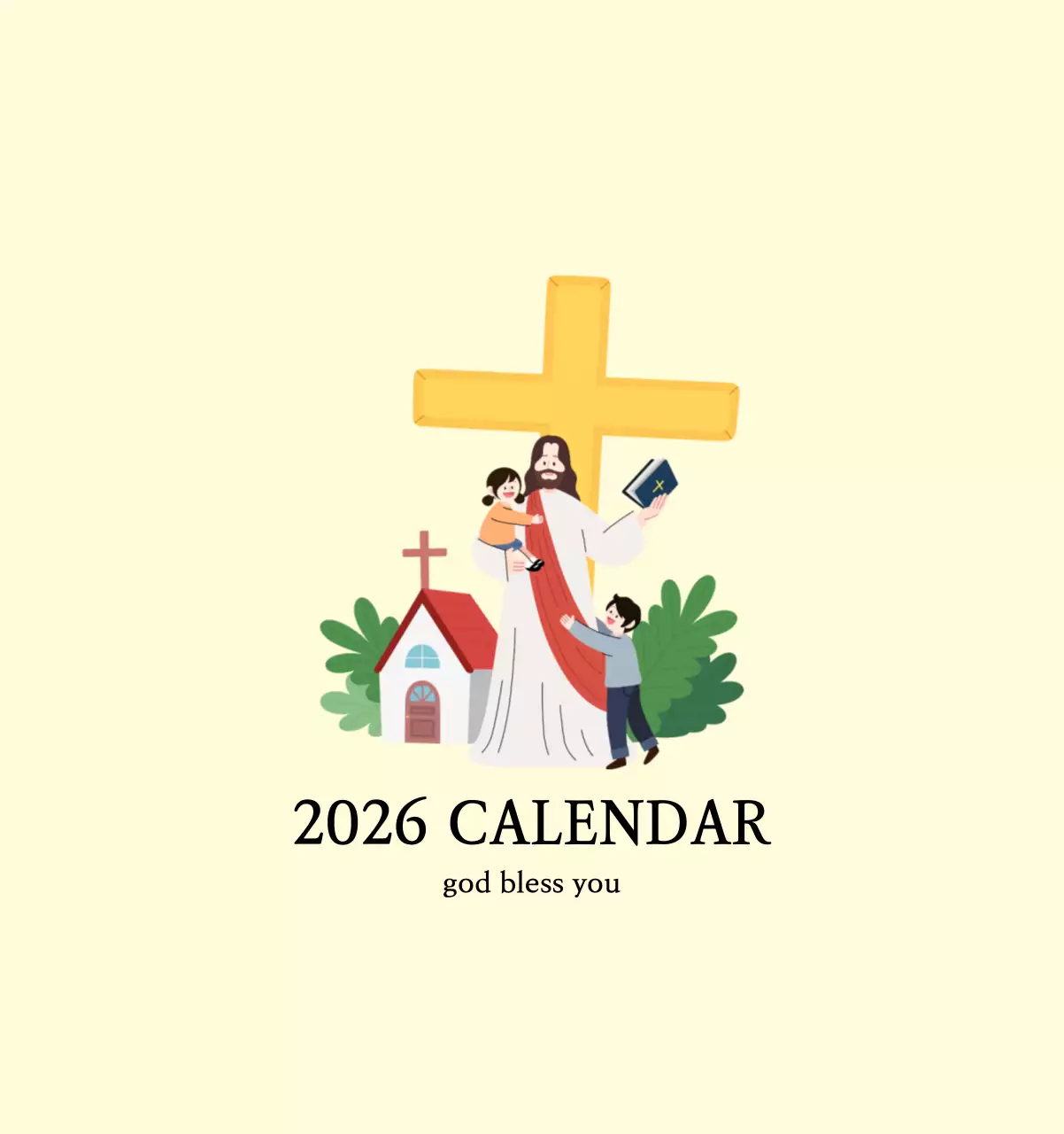 따뜻한 컬러의 귀여운 일러스트가 있는 교회