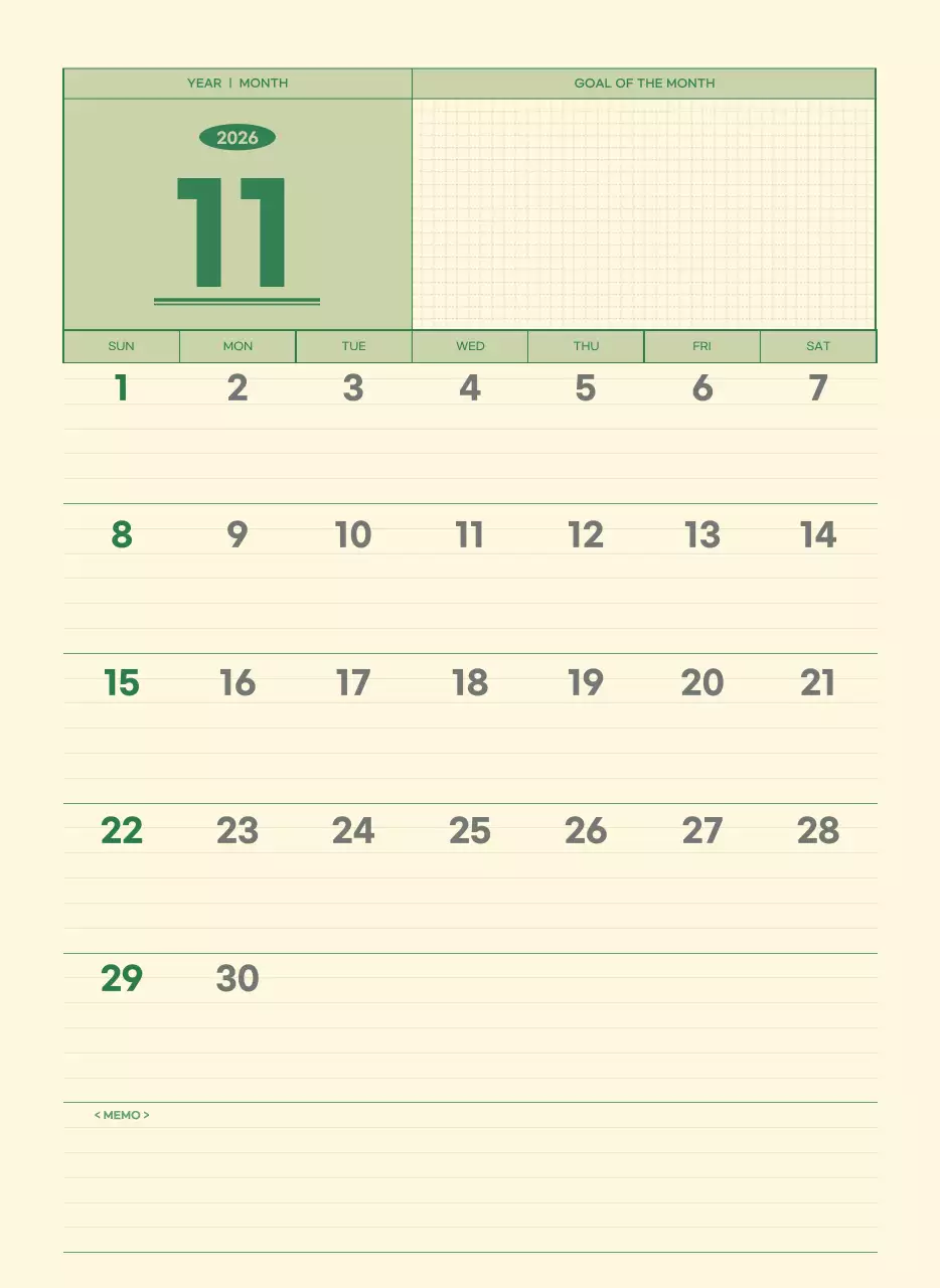 초록색과 연노랑색의 수능 디데이 메모장 컨셉 벽걸이 달력