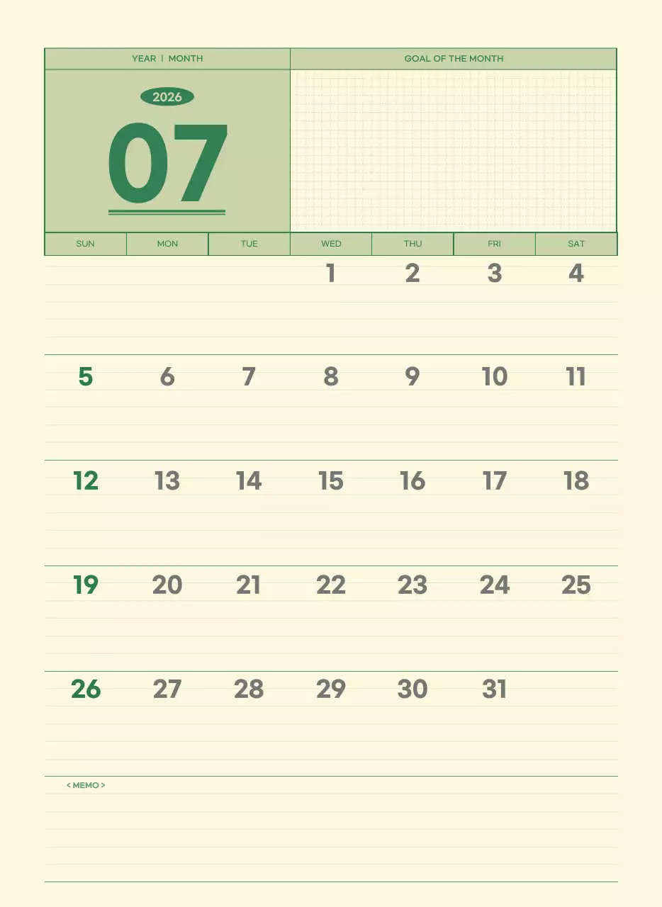 초록색과 연노랑색의 수능 디데이 메모장 컨셉 벽걸이 달력