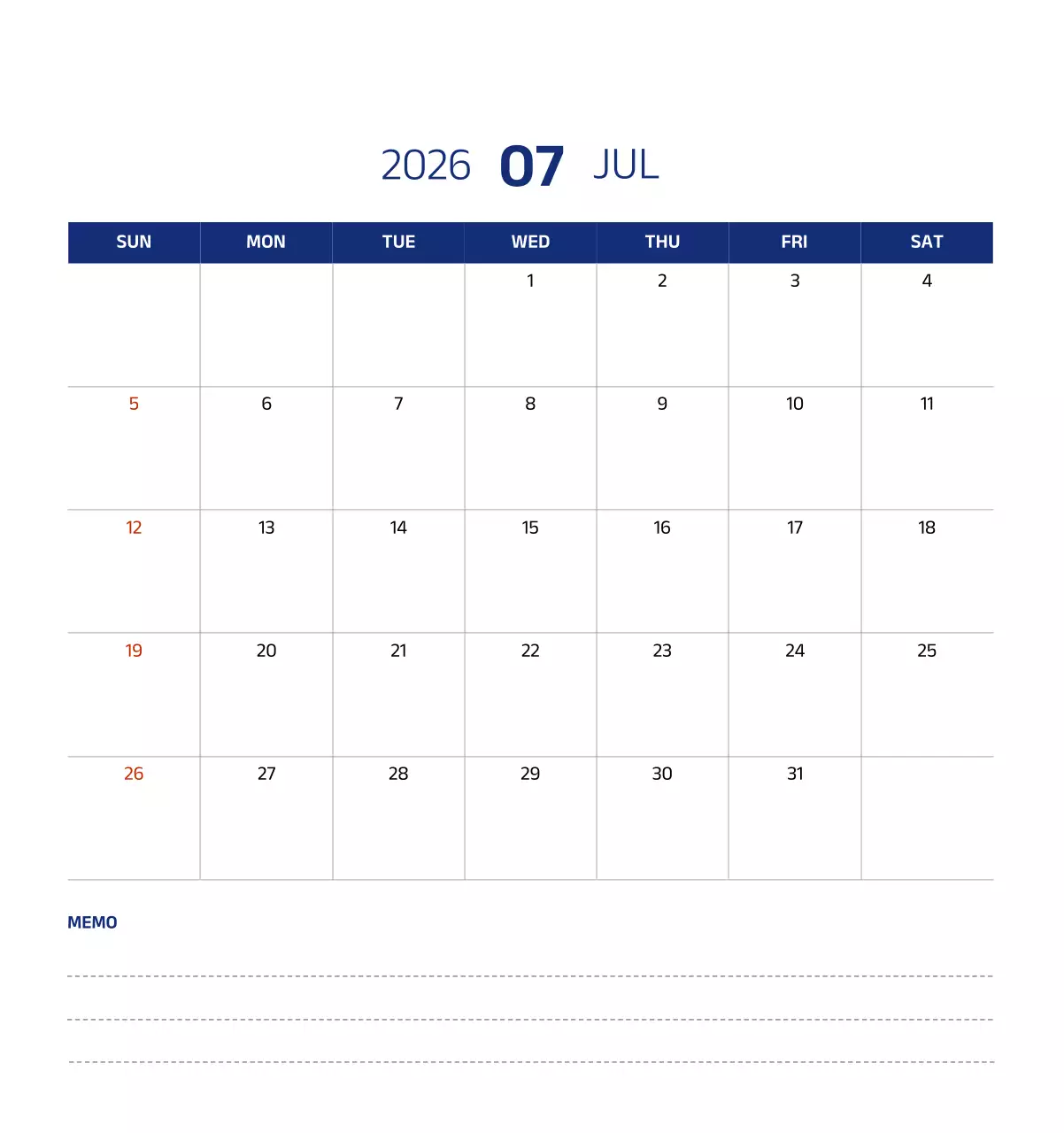 파란색의 깔끔한 일러스트가 들어간 심플한 달력