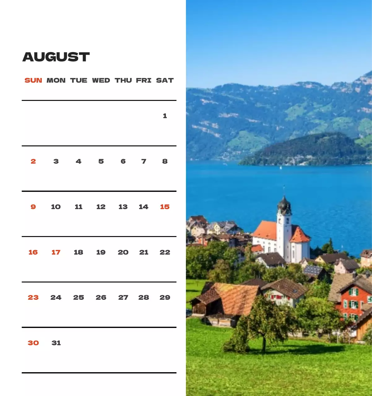 사계절 풍경의 여행 사진과 깔끔하고 과감한 텍스트 레이아웃의 연말 연시 기념 여행사 기업