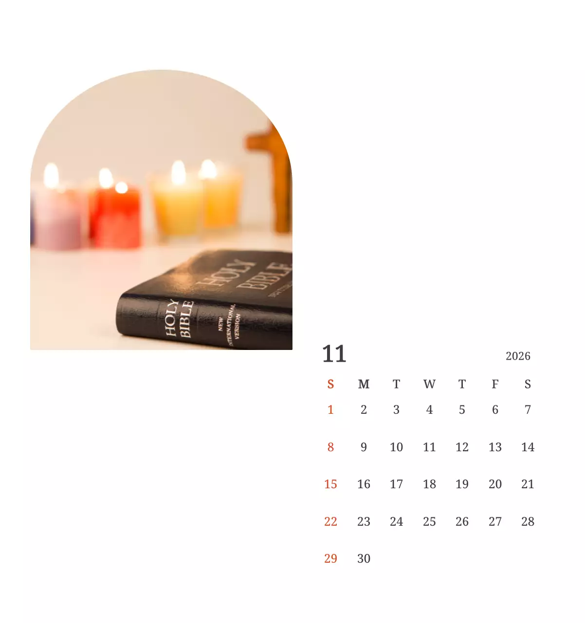 풍경 속 교회가 돋보이는 사진들로 이루어진 달력