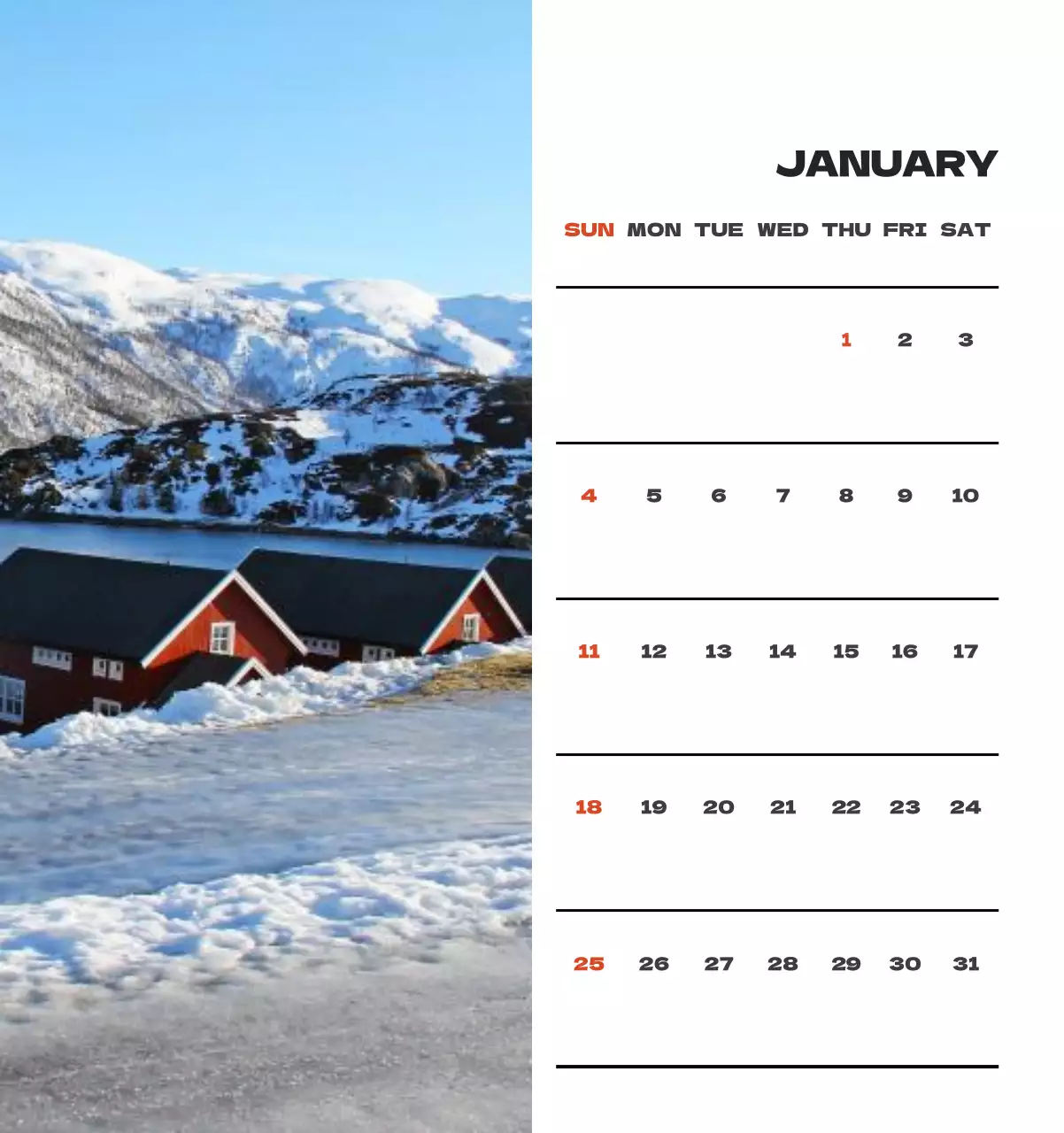 사계절 풍경의 여행 사진과 깔끔하고 과감한 텍스트 레이아웃의 연말 연시 기념 여행사 기업