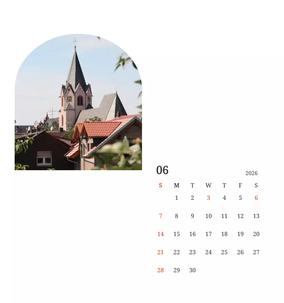 풍경 속 교회가 돋보이는 사진들로 이루어진 달력