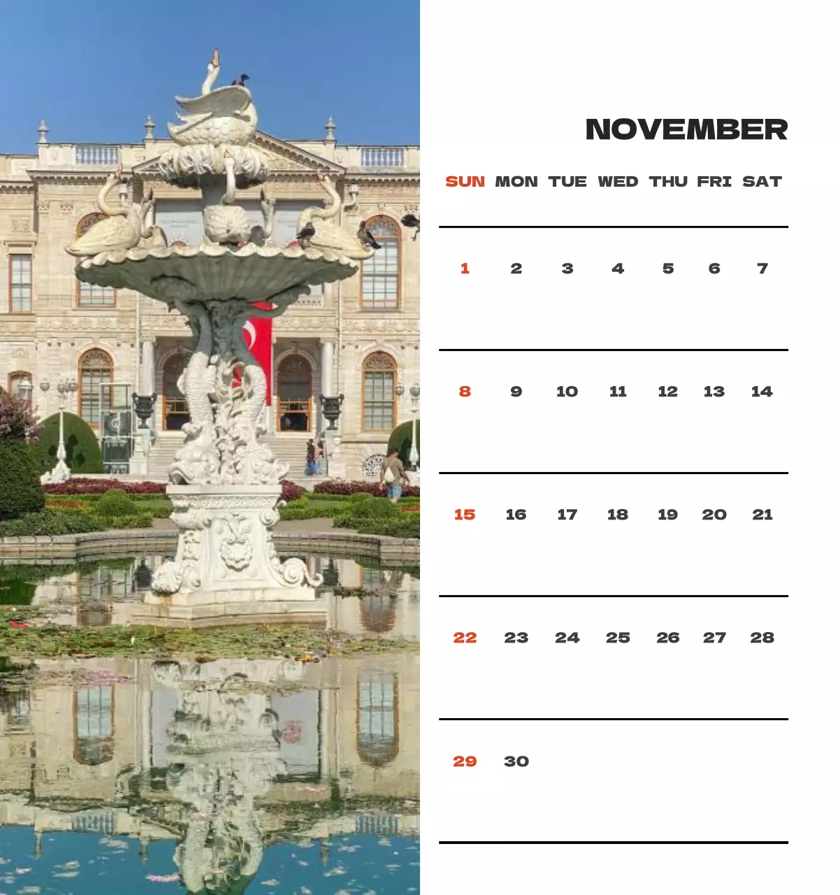 사계절 풍경의 여행 사진과 깔끔하고 과감한 텍스트 레이아웃의 연말 연시 기념 여행사 기업