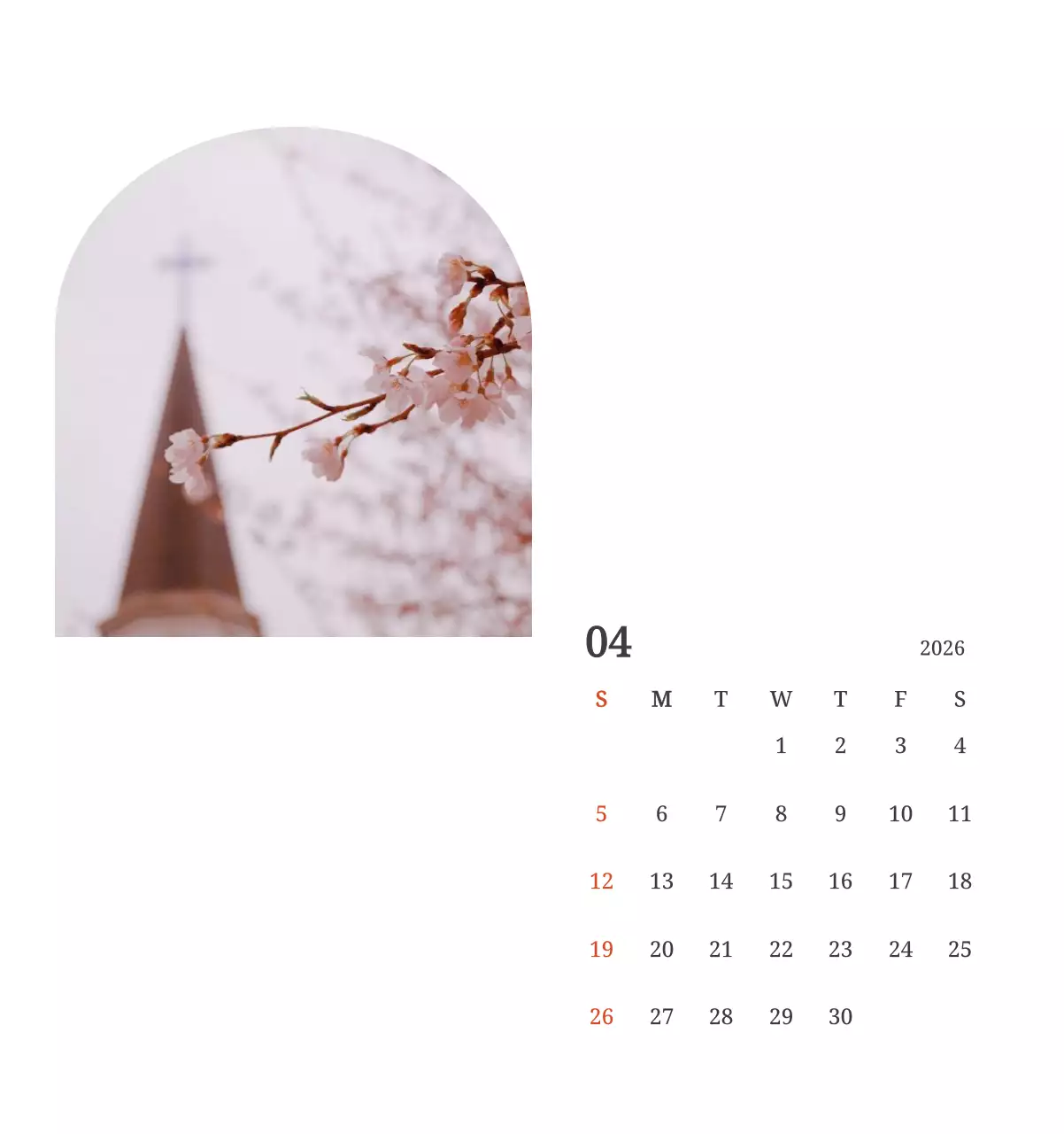 풍경 속 교회가 돋보이는 사진들로 이루어진 달력