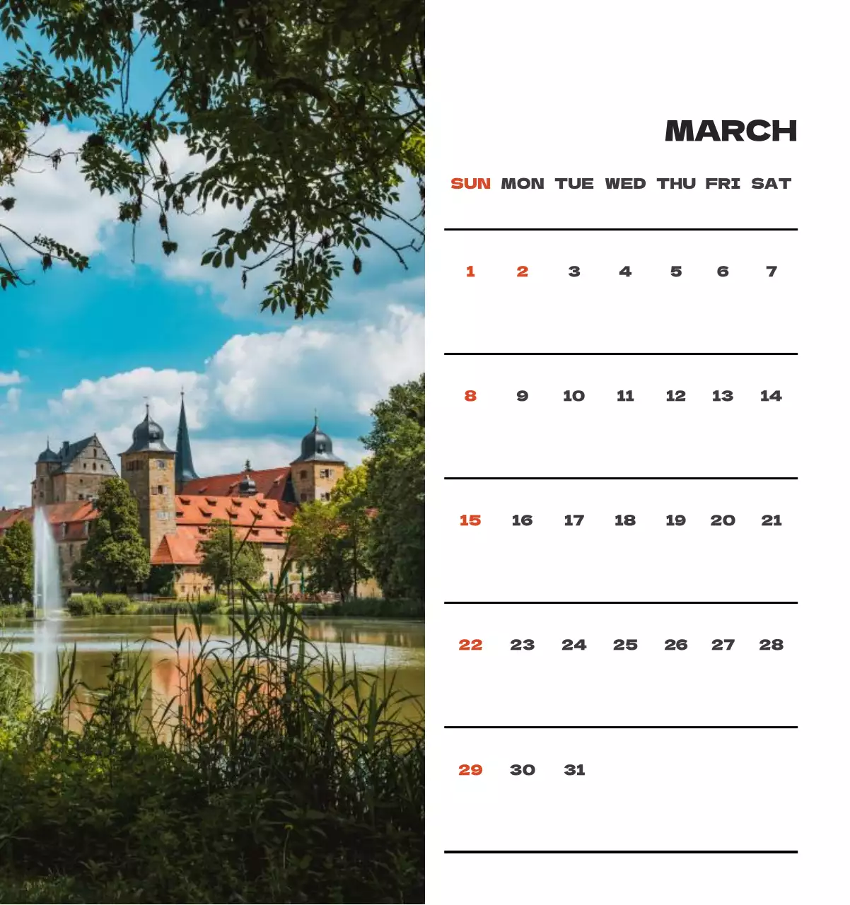 사계절 풍경의 여행 사진과 깔끔하고 과감한 텍스트 레이아웃의 연말 연시 기념 여행사 기업