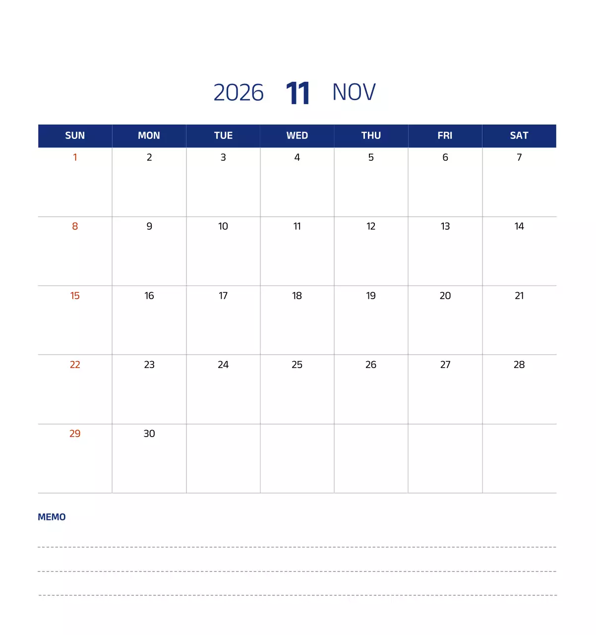 파란색의 깔끔한 일러스트가 들어간 심플한 달력