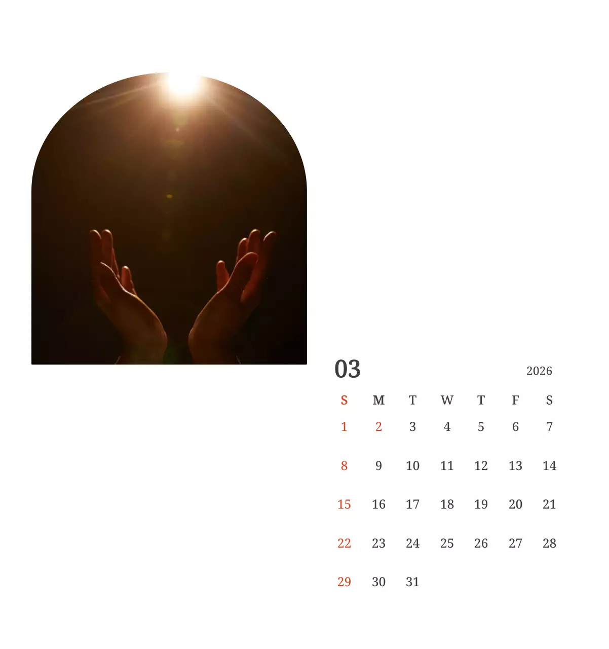 풍경 속 교회가 돋보이는 사진들로 이루어진 달력