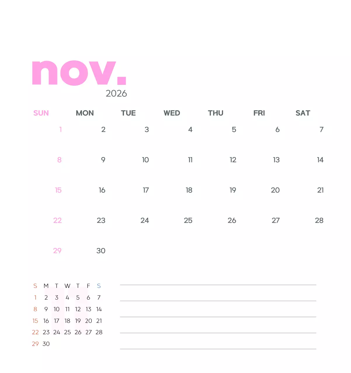 아기자기한 일러스트가 있는 업무용 달력