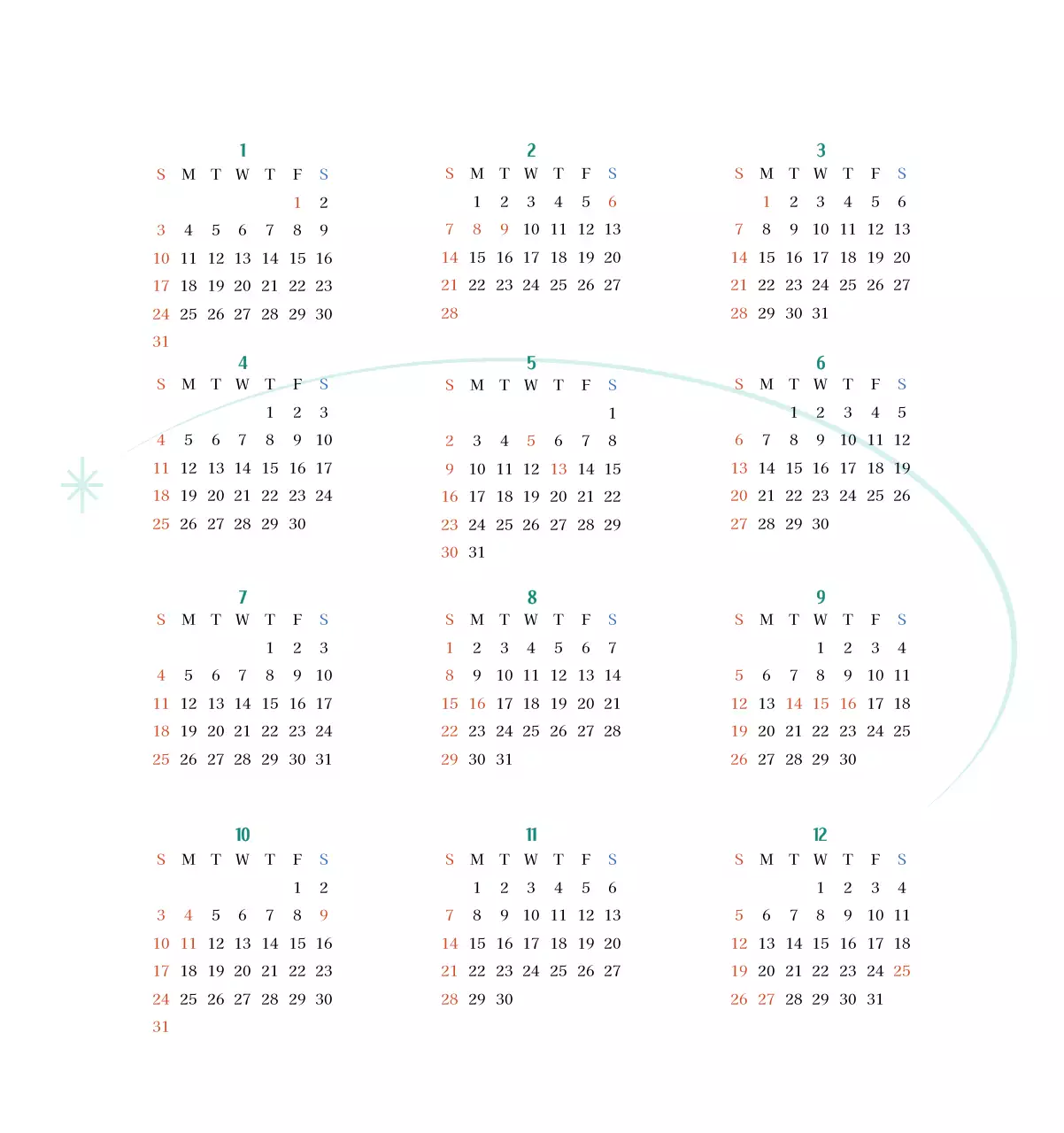 깔끔하고 알록달록한 컨셉의 병원 달력