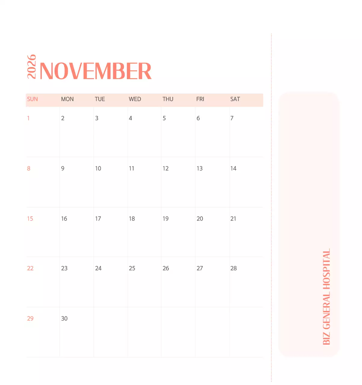 깔끔하고 알록달록한 컨셉의 병원 달력