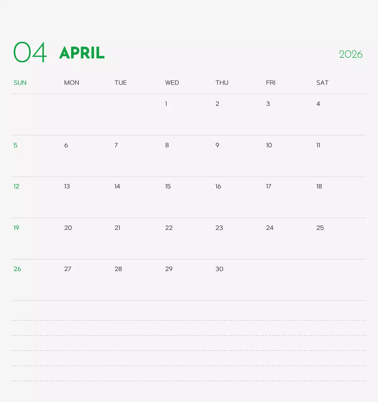 초록색 포인트 컬러에 강아지 사진과 귀여운 메시지가 있는 달력