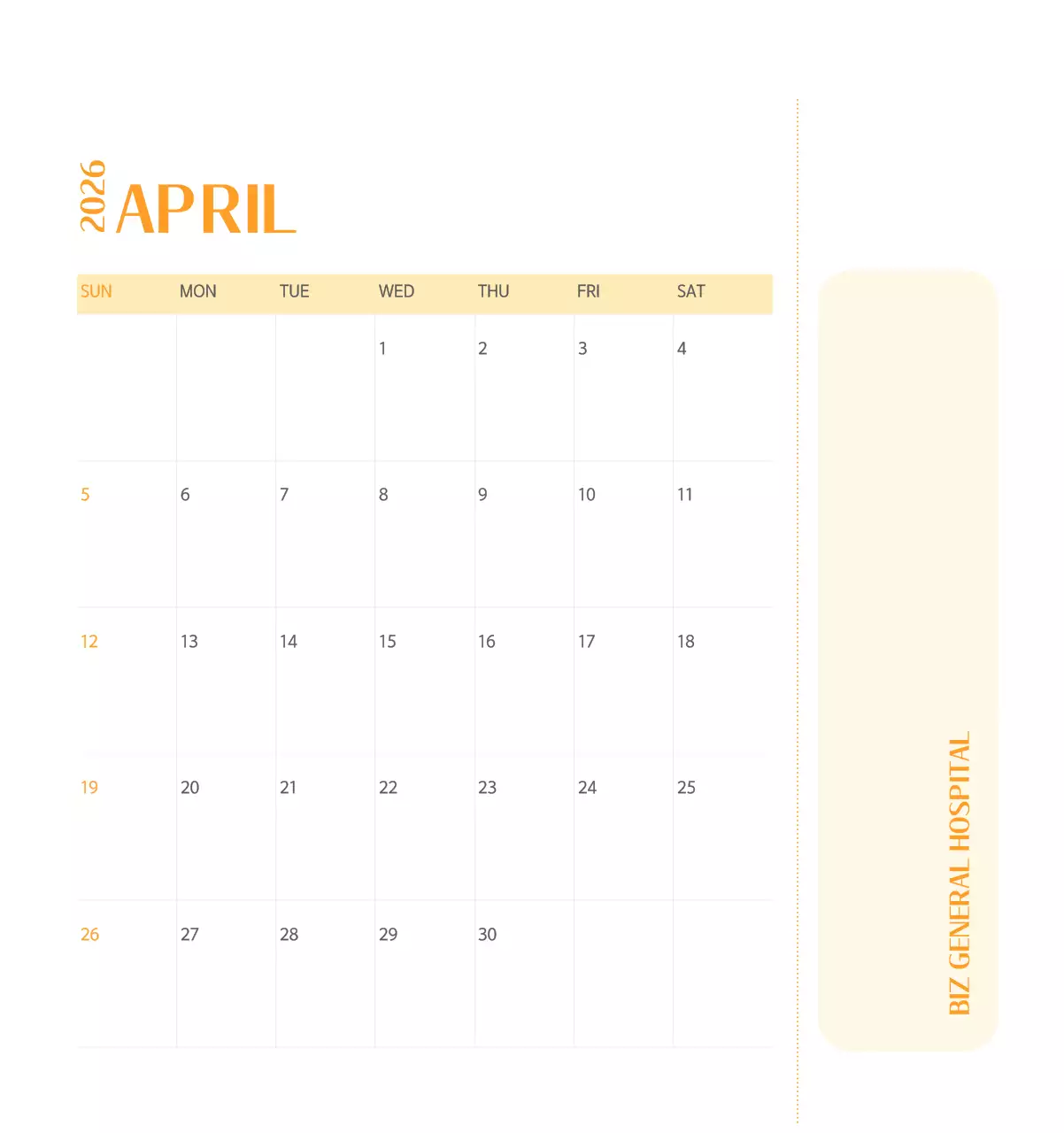 깔끔하고 알록달록한 컨셉의 병원 달력