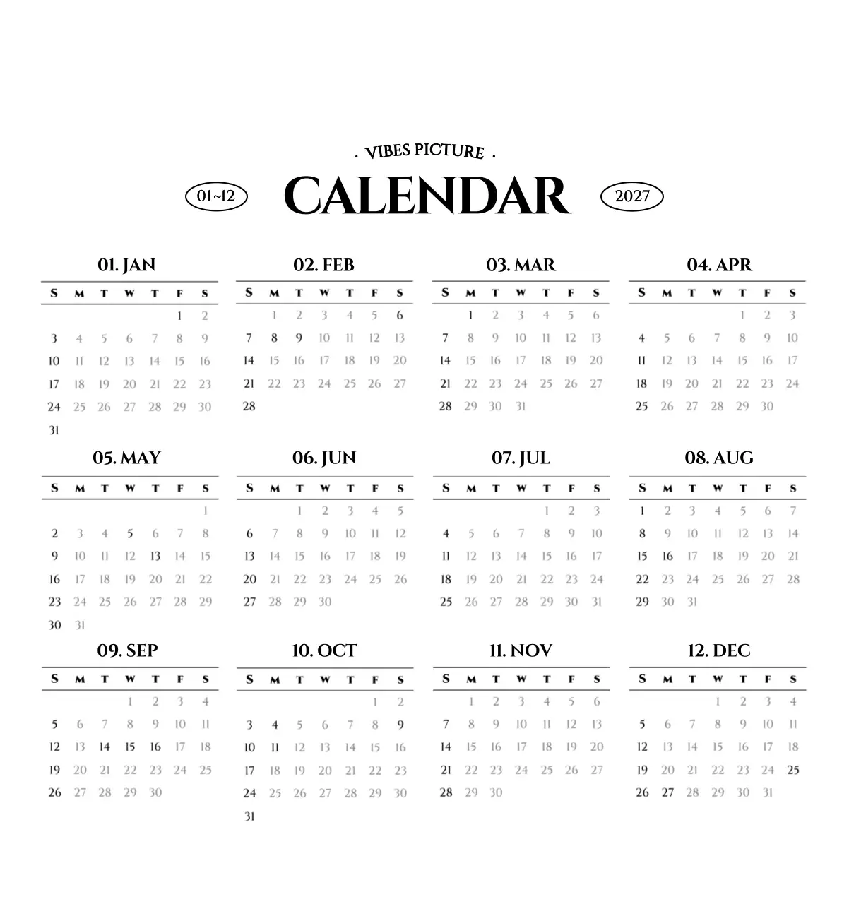 흑백 감성적인 여행 사진 컨셉의 심플한 스타일 벽걸이 달력