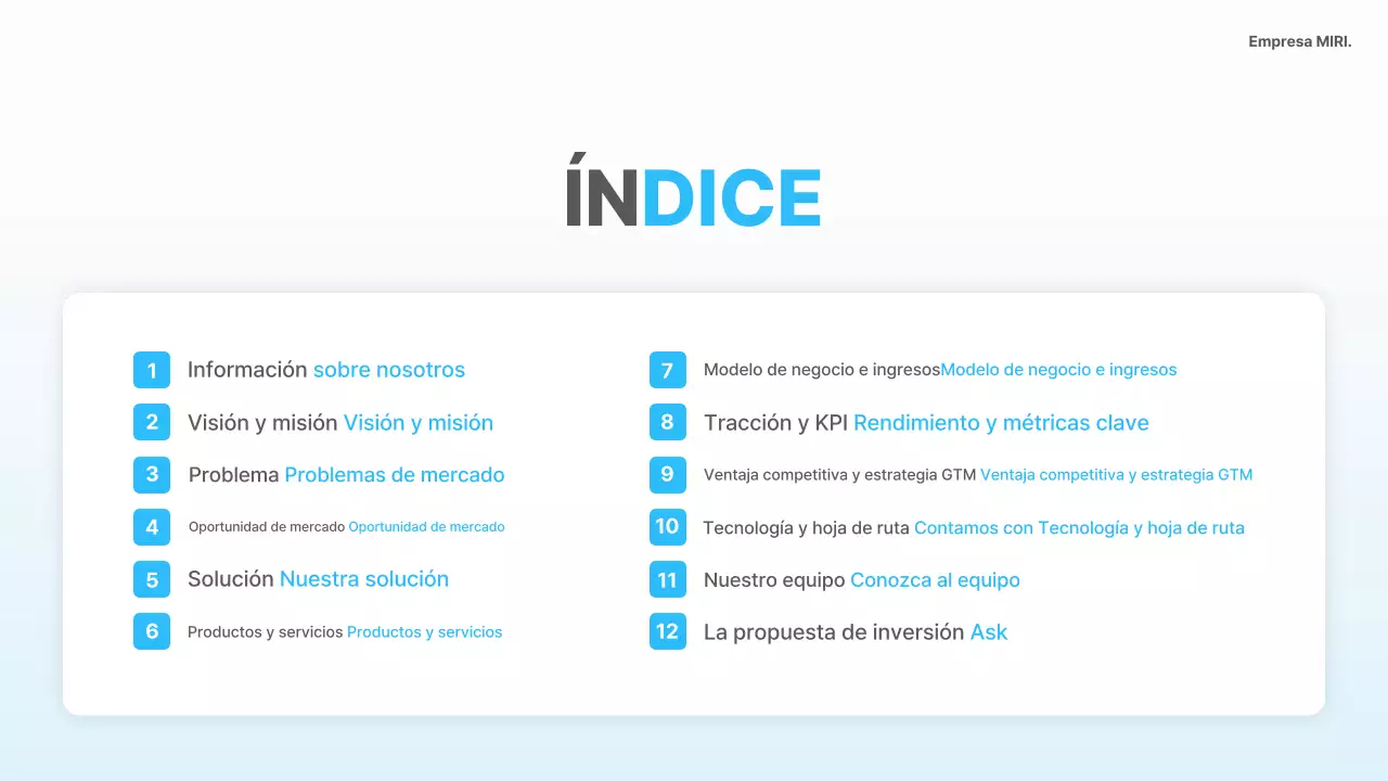 Planificación empresarial moderna en color azul cielo