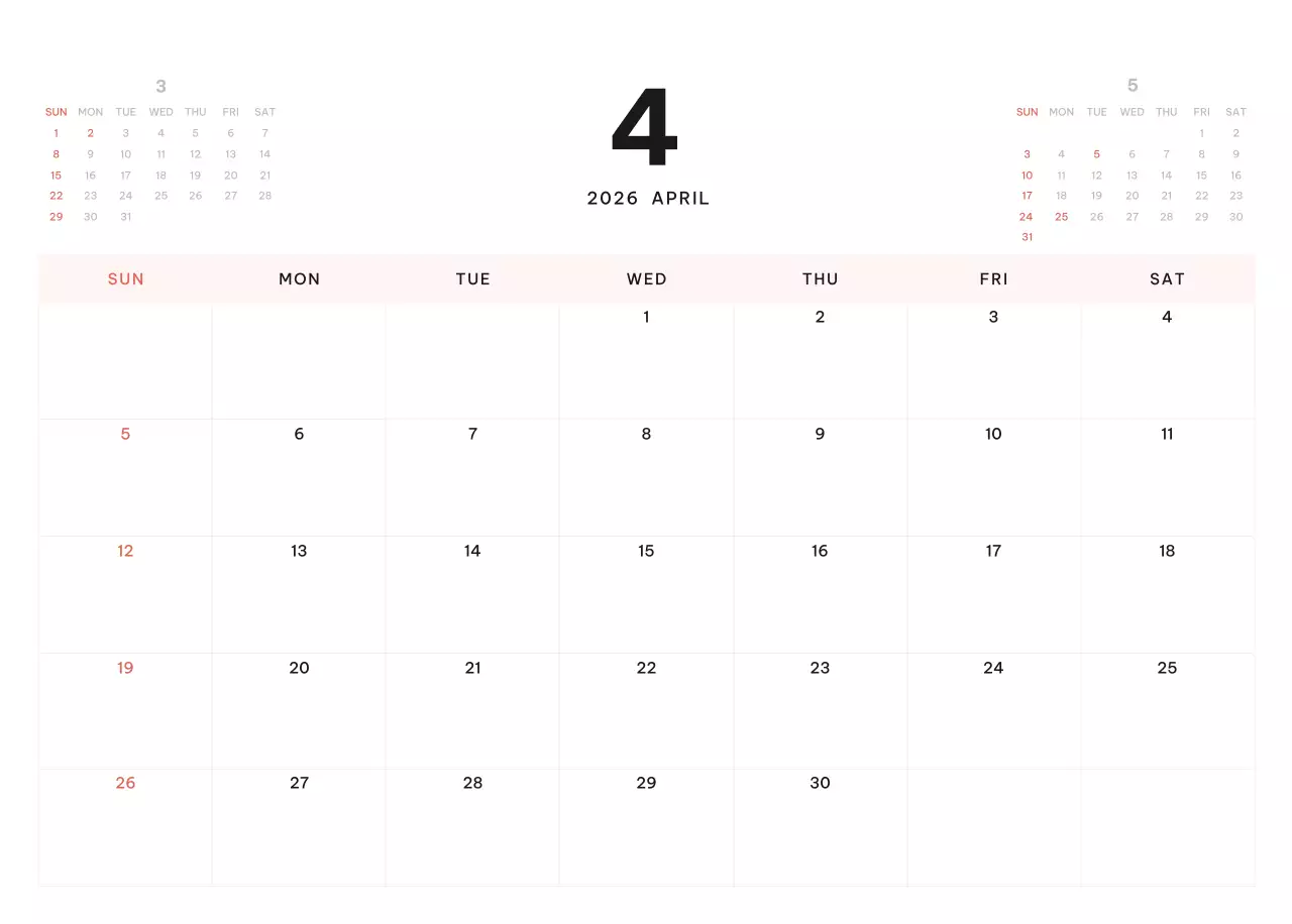 하늘색 모던 캘린더 달력