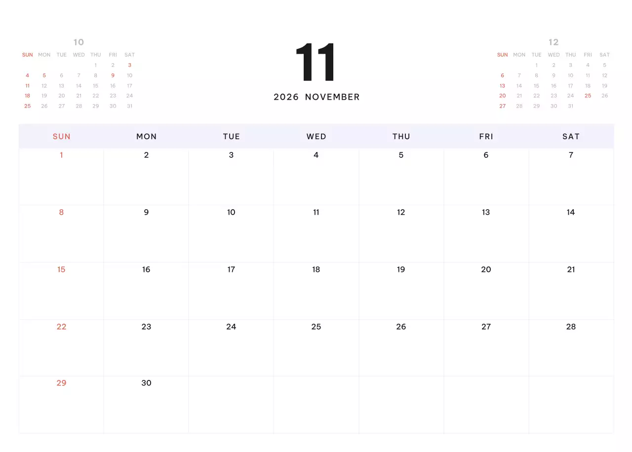 하늘색 모던 캘린더 달력