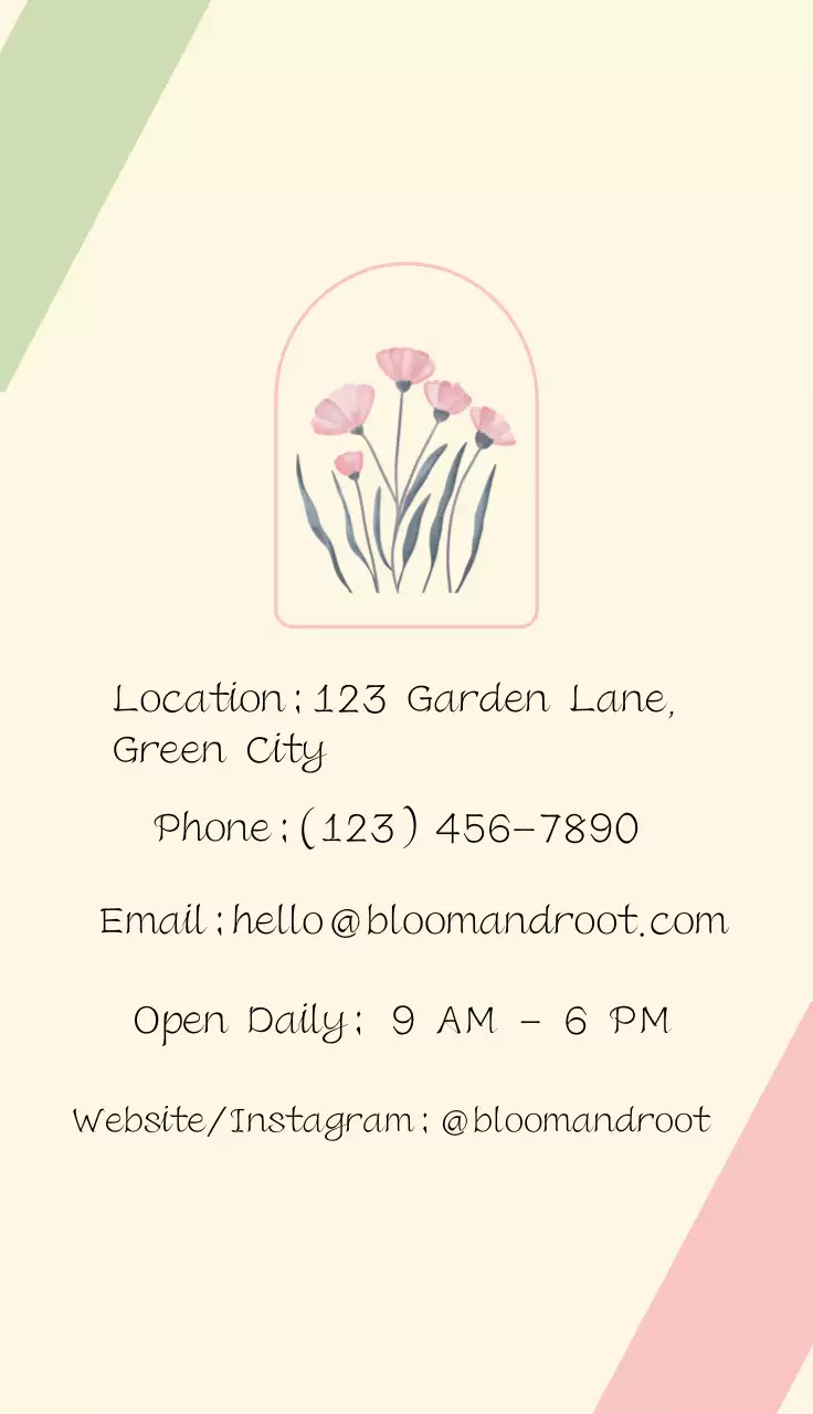 핑크색 수채화로 손으로 그린 ​​꽃이 있는 꽃집을 위한 Bloom and Root 명함