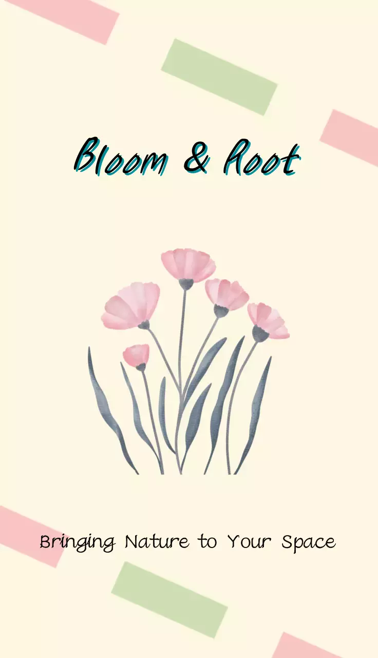 핑크색 수채화로 손으로 그린 ​​꽃이 있는 꽃집을 위한 Bloom and Root 명함