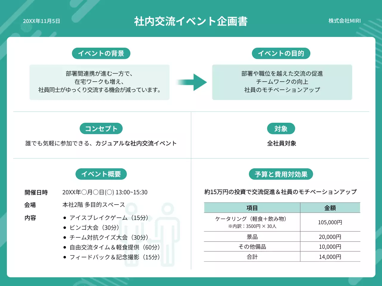緑 シンプル イベント 企画書 プレゼンテーション