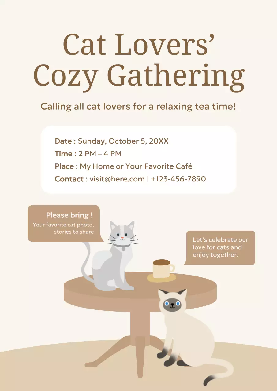 beige minimalist cat event invitation