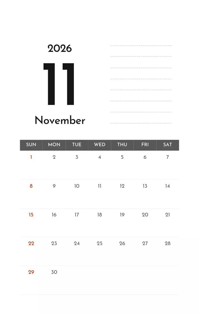 그레이의 심플한 기업 달력