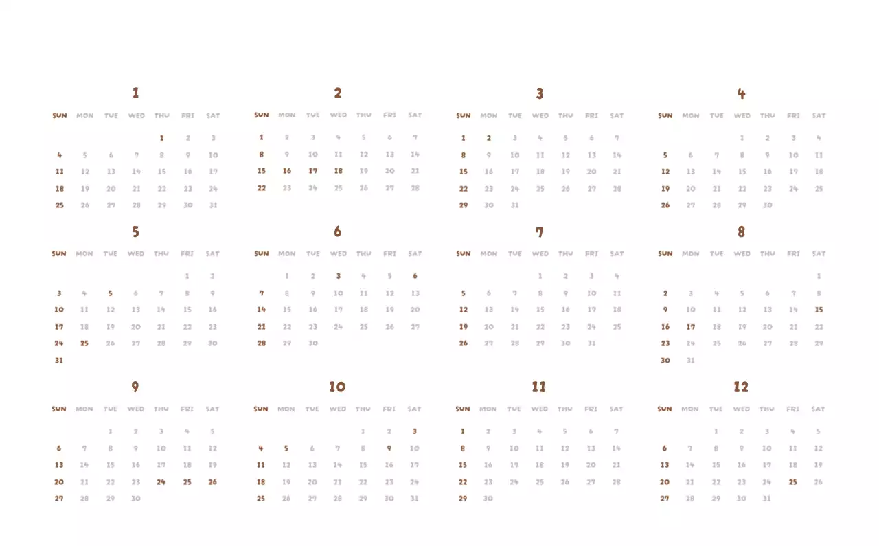 갈색 아기자기한 달력 캘린더