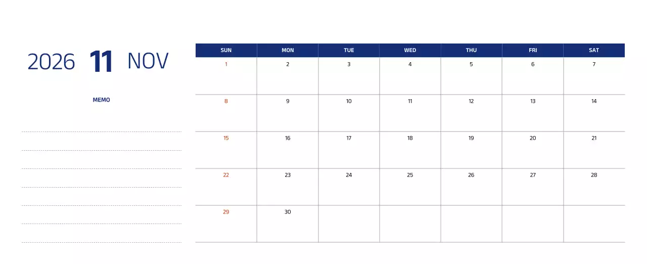 파란색의 깔끔한 일러스트가 들어간 심플한 달력