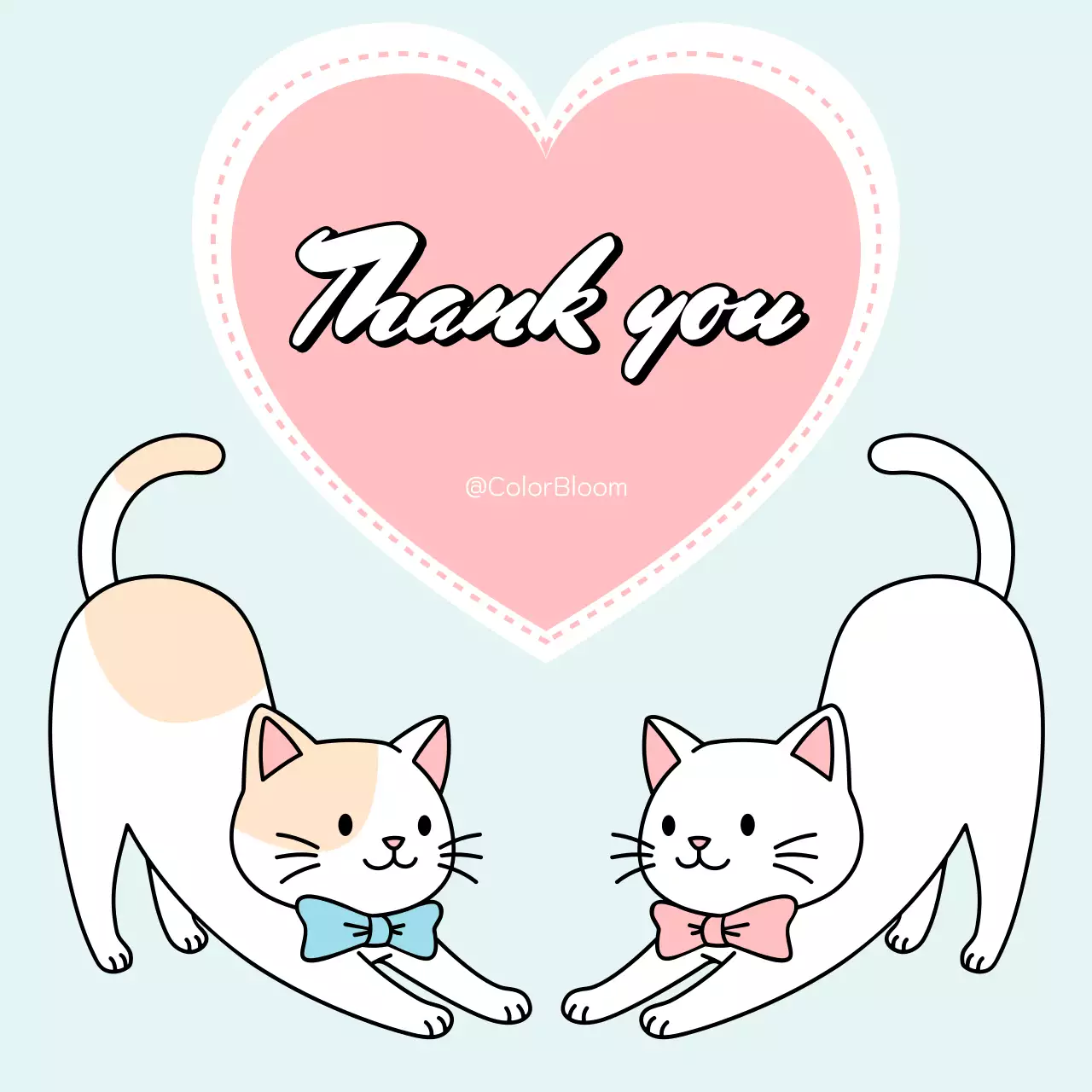 분홍색 귀여운 고양이 감사 메세지 카드