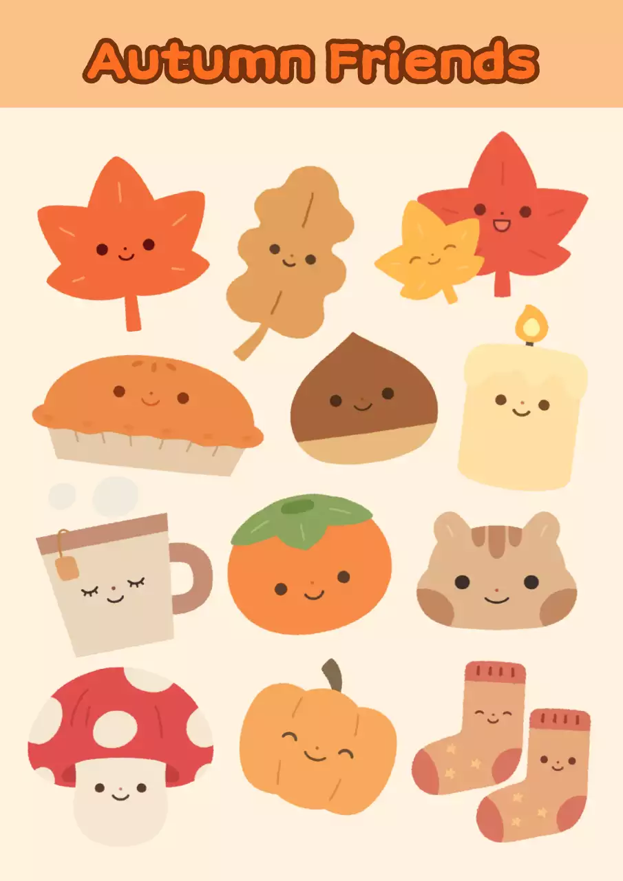 주황색의 아기자기한 가을 친구들 캐릭터