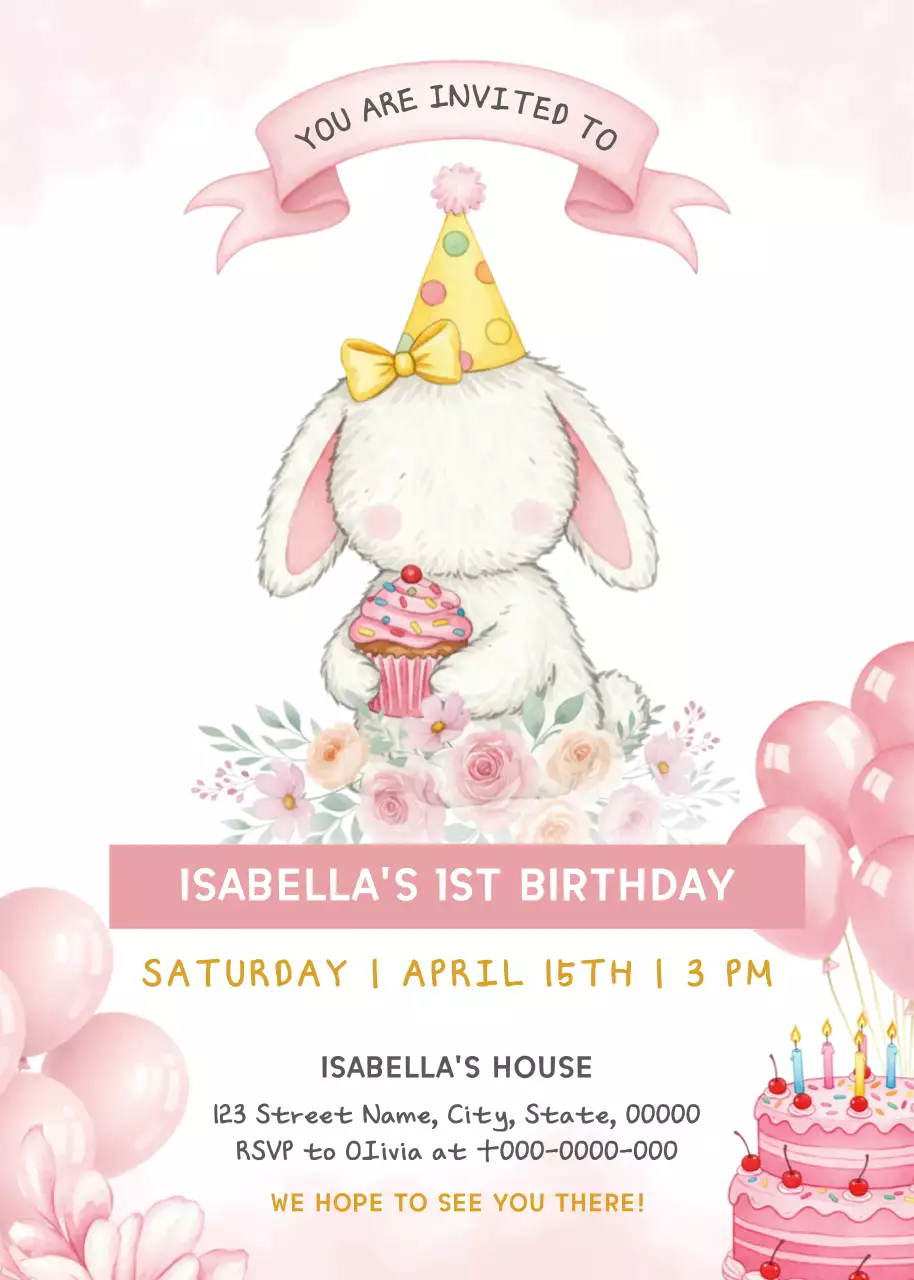 파스텔 핑크 수채화 아기 생일 초대장