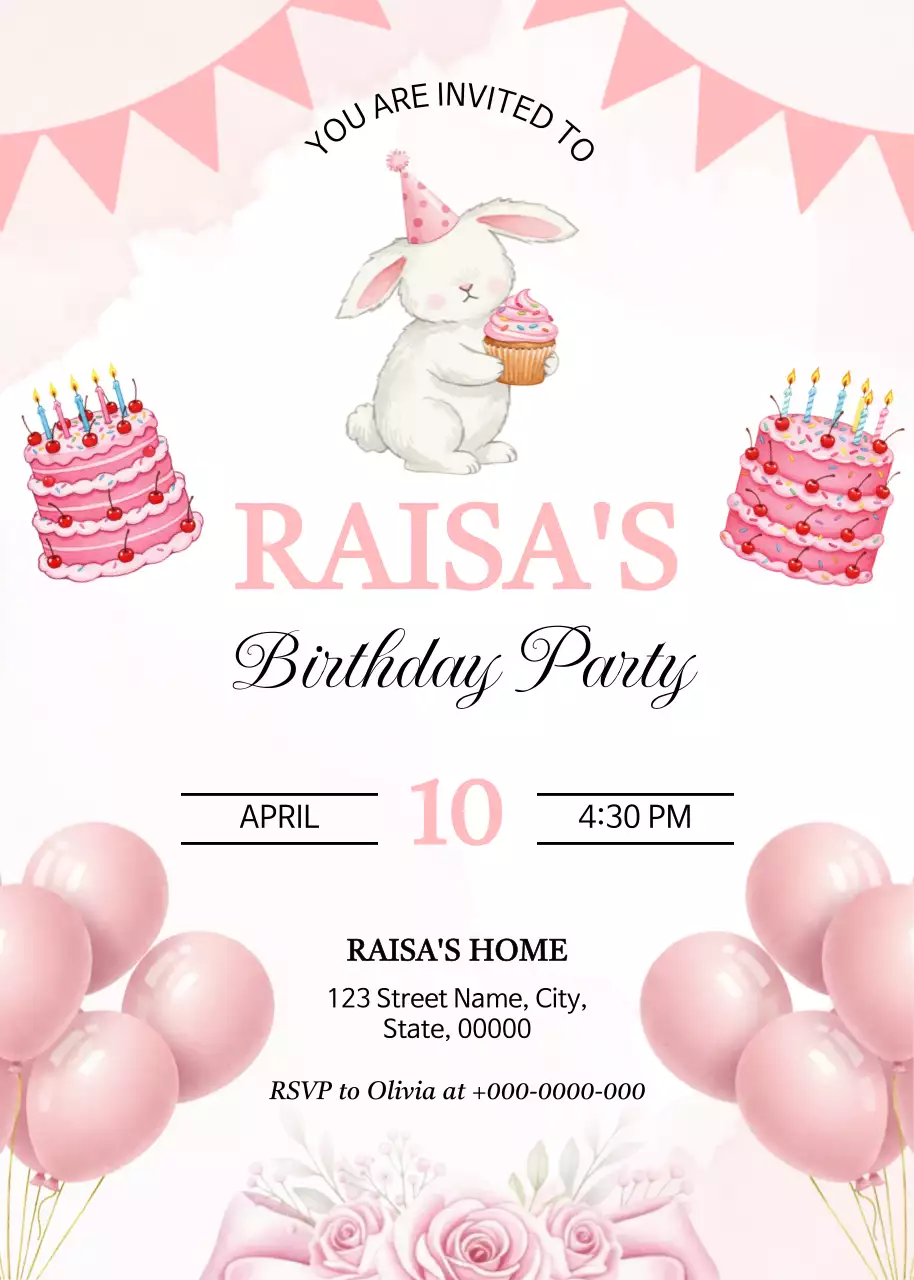 파스텔 핑크 수채화 아기 생일 초대장