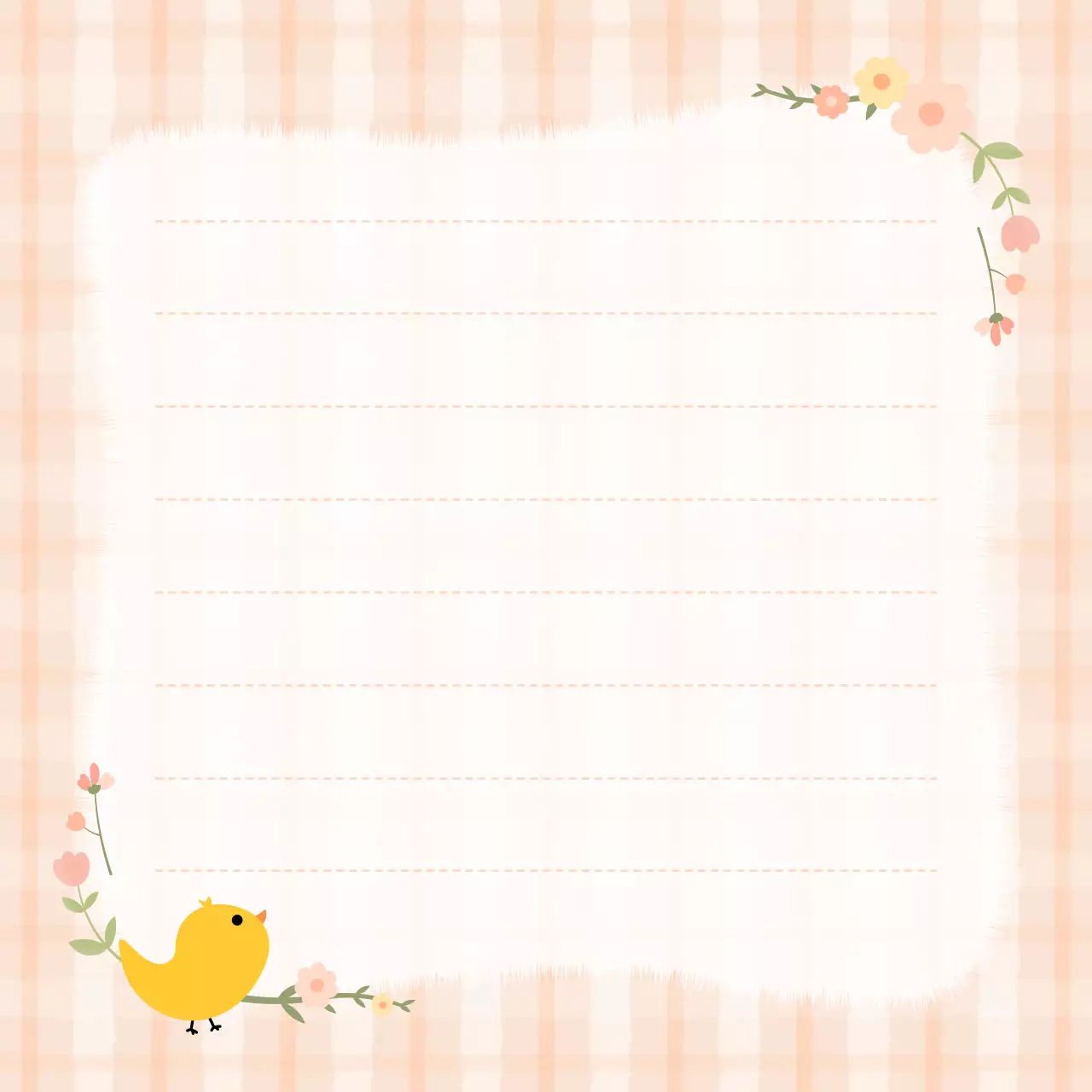 연핑크 체크무늬 아기자기한 꽃과 새