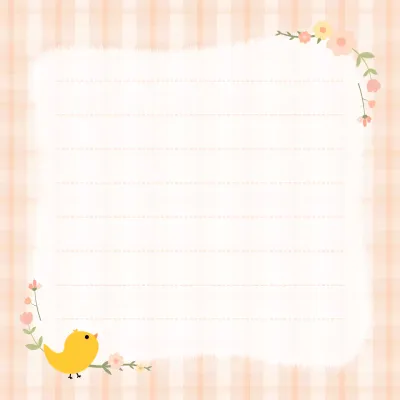 연핑크 체크무늬 아기자기한 꽃과 새