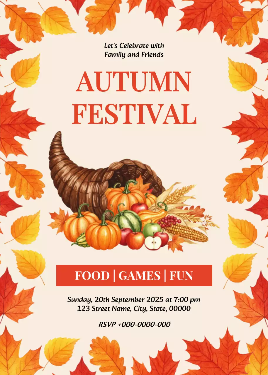오렌지 전통 가을 축제 초대장