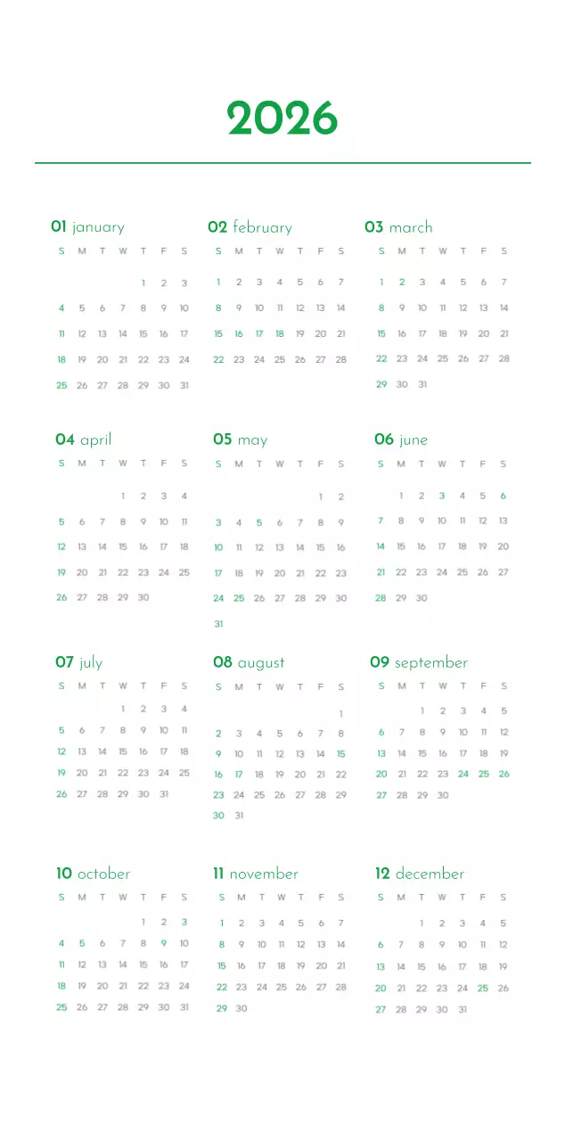 초록색 포인트 컬러에 강아지 사진과 귀여운 메시지가 있는 달력