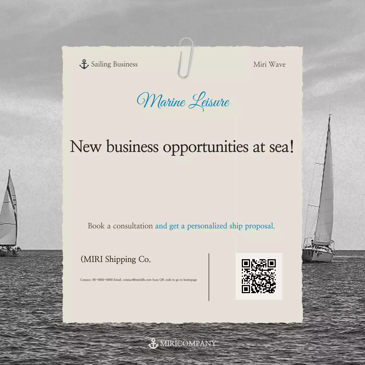 Promoção de lazer marinho moderno em preto e branco