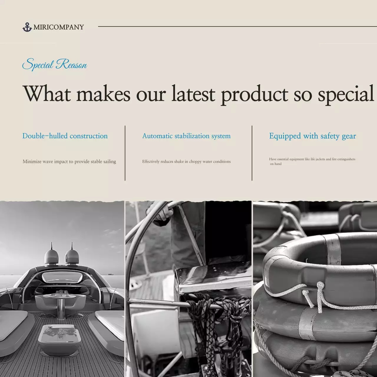 Promoção de lazer marinho moderno em preto e branco