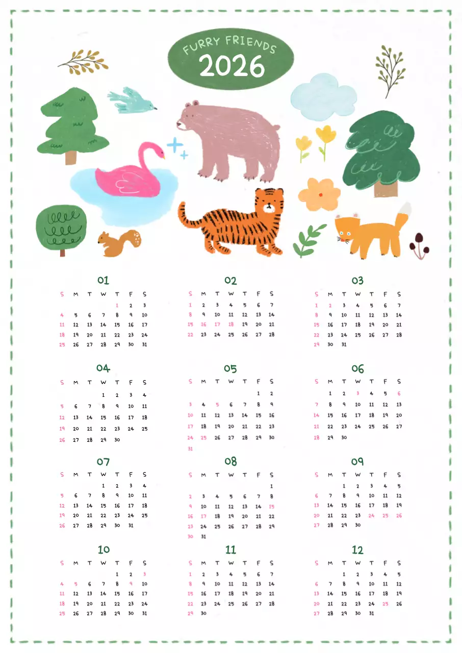 초록 아기자기한 달력 캘린더