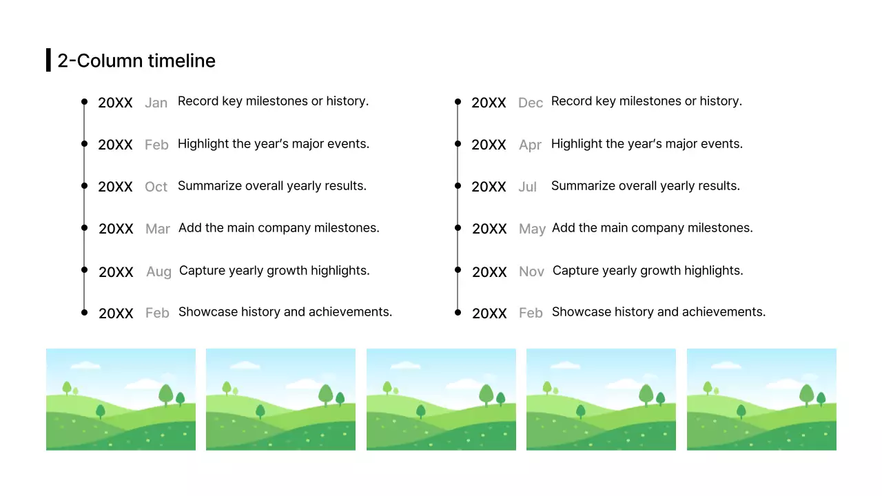 Bố cục doanh nghiệp_Dòng thời gian_Danh sách thời gian_Phân chia theo chiều dọc_Tiếng Anh